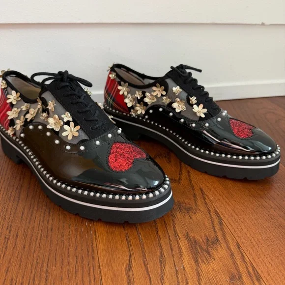 Betsey Johnson Skyyla Lace-Up Embellished Oxford Loafers 6.5 - Picture 3 of 9